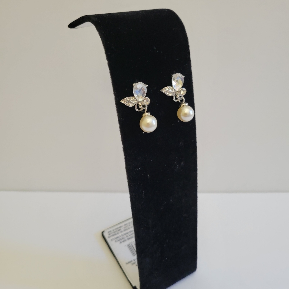 Women's Gold Plated Rhinestone/Faux Pearl Stud Earrings